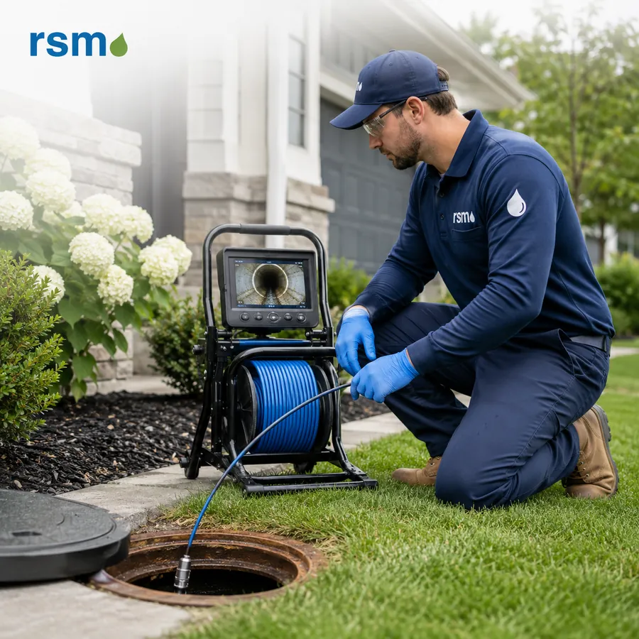 Technician performing pipe inspection
