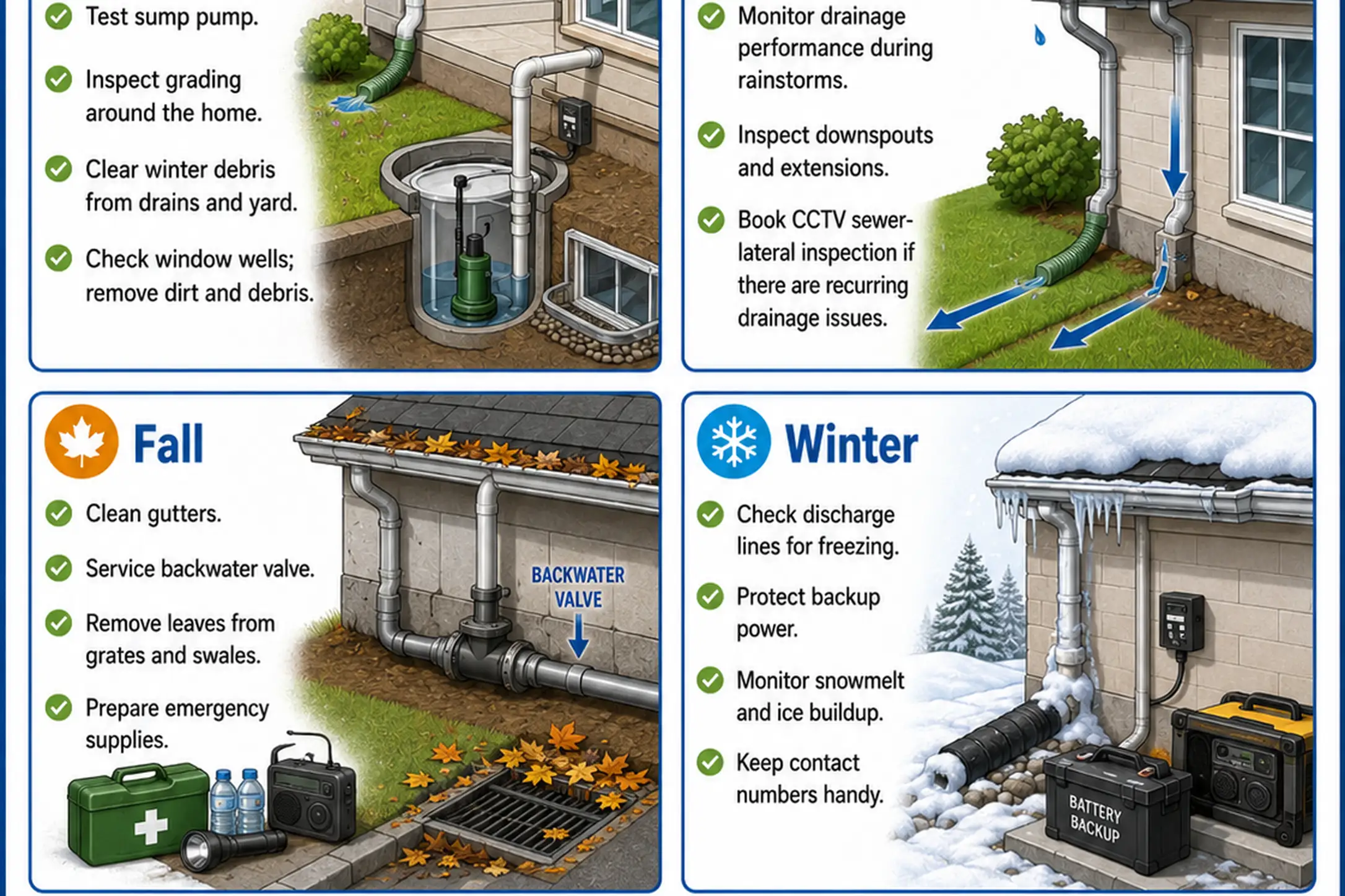 Residential flood-protection maintenance tasks organized by season